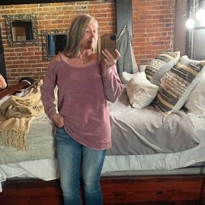 Distressed slouchy sweatshirt